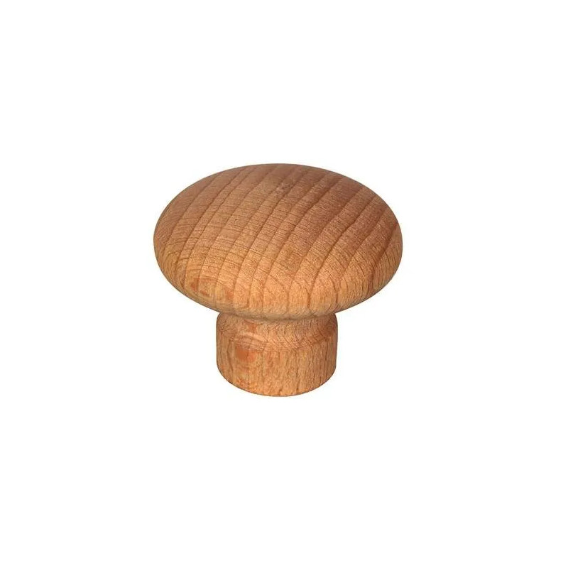 Ronde knop met inzet, geschuurd beuken, D40mm, H.35mm, 6 stuks met schroeven.