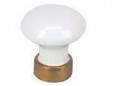 Knop met inzet, wit porselein/messing, D35mm, H.37mm, 1 stuk met schroeven.