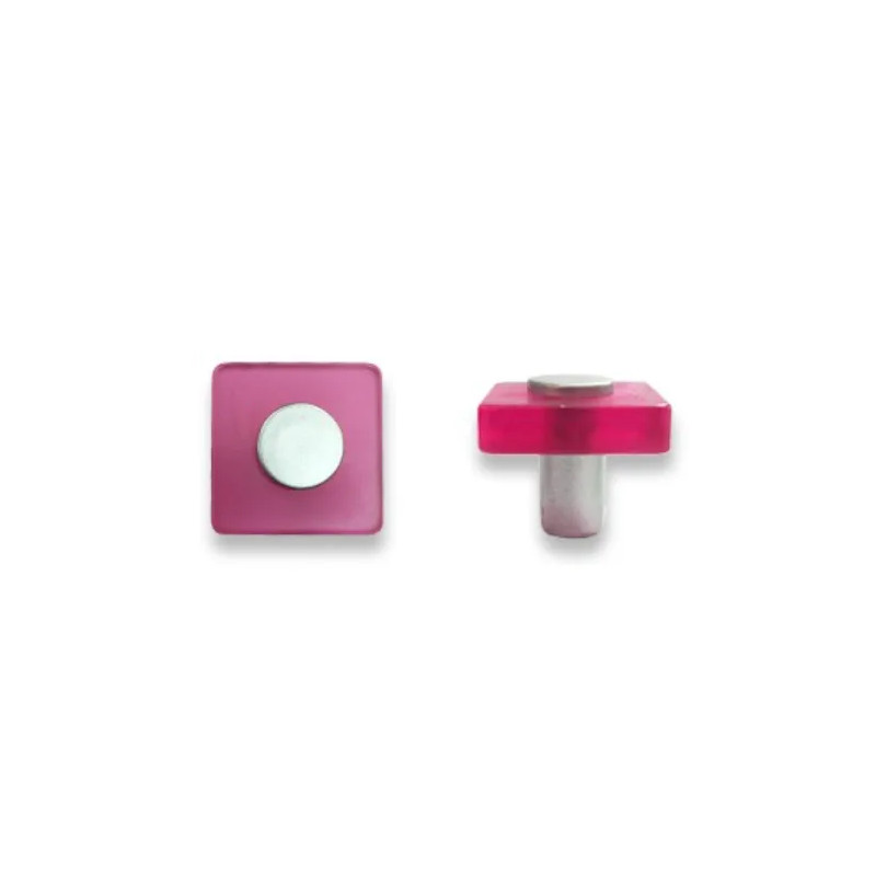 Vierkante knop, PVC, opaalroze, 30x30mm, H26mm, 1 stuk met schroeven.