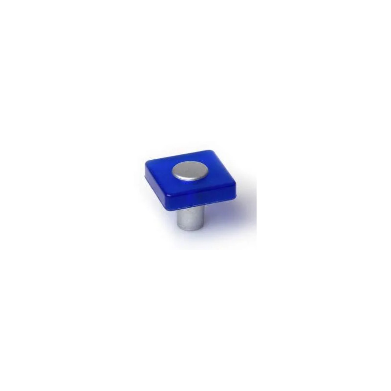 Vierkante PVC knop, opaalblauw, 30x30mm, H.26mm, 1 stuk met schroeven.