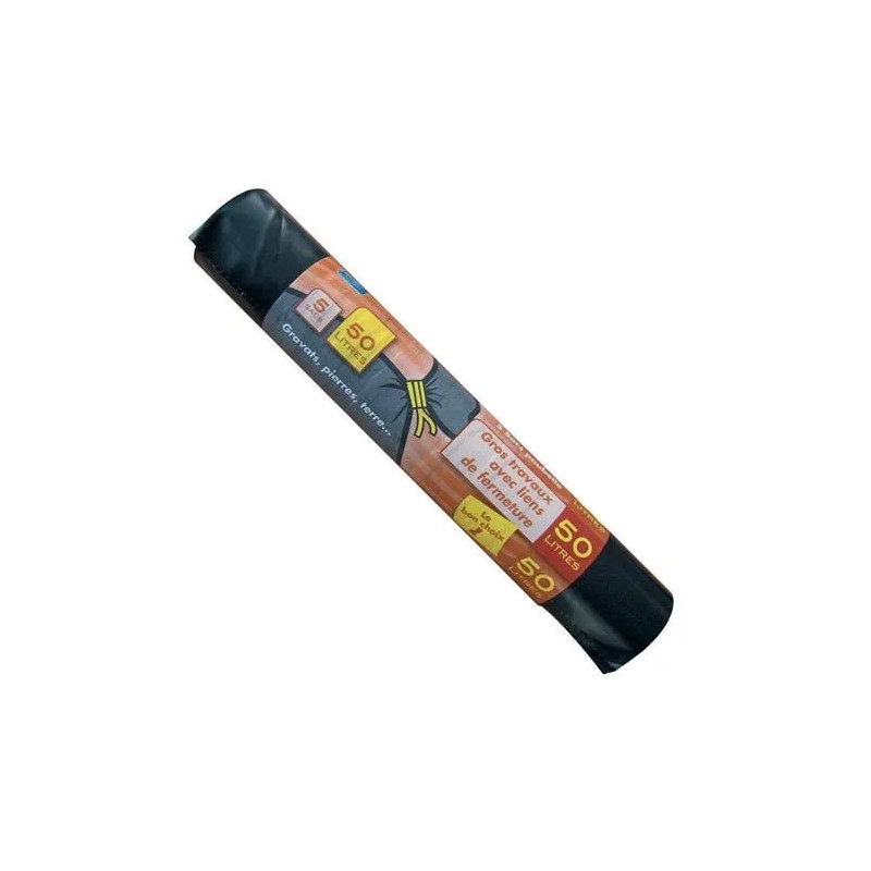 Set van 5 versterkte 50 L afvalzakken 100 micron Zwart