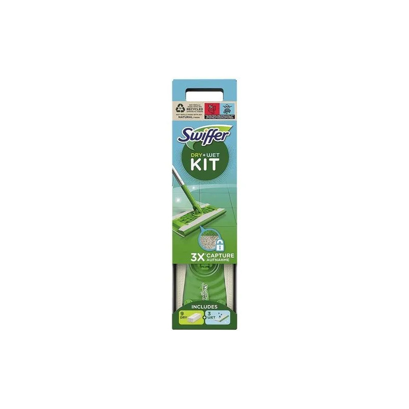 Complete Swiffer mop kit, 9 droge doekjes + 3 natte doekjes