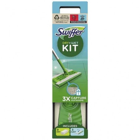Kit completo Swiffer mop, 9 panni asciutti + 3 panni bagnati