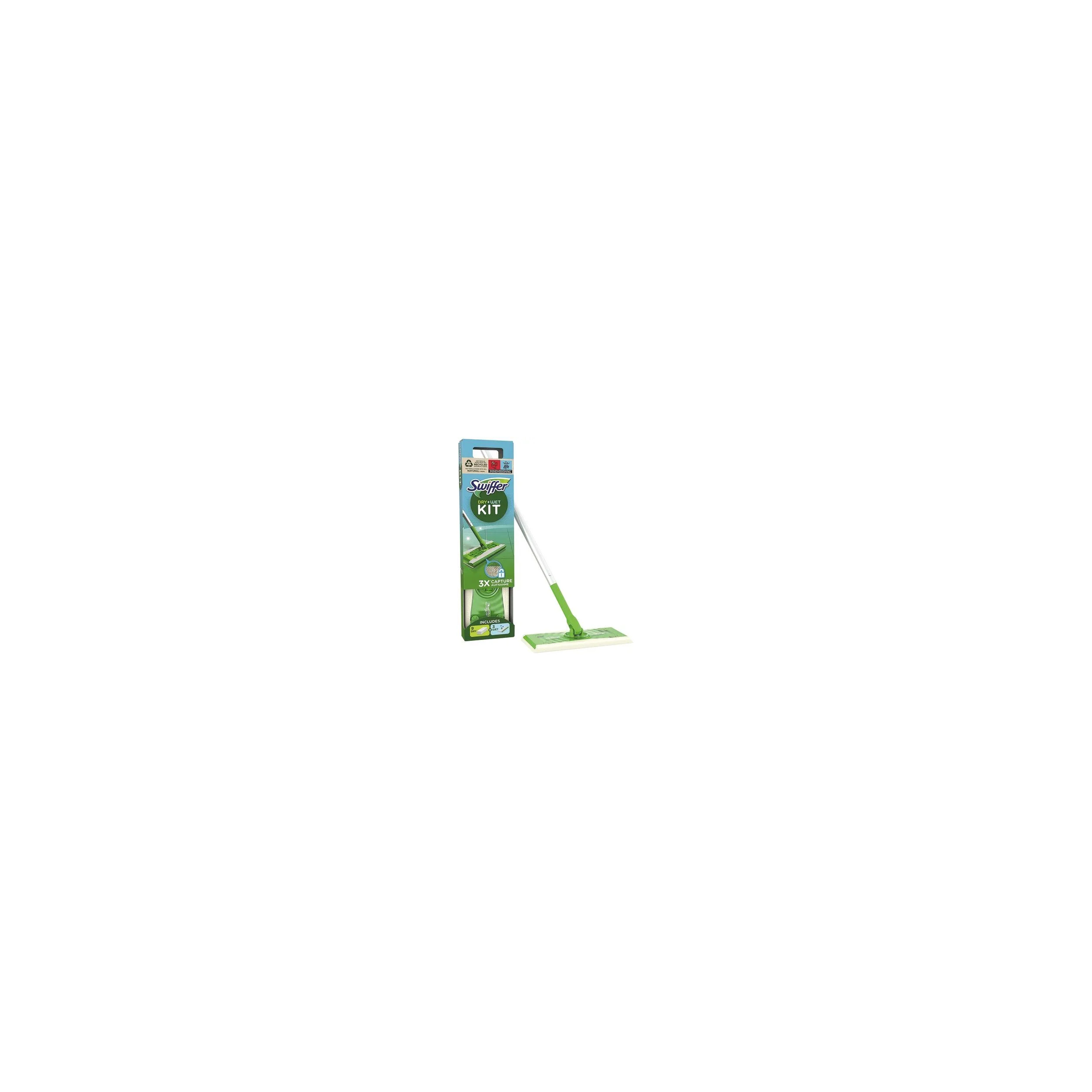 Kit De Démarrage Swiffer Balai Attrape-Poussière - 1 Balai + 8 Lingettes Sèches + 3 Lingettes Humides