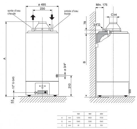 STYX gas accumulator with pilot light, 115 liters, SGA X 120 FR
