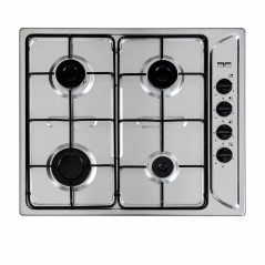 Table De Cuisson Gaz 4 Feux Verre Noir - 59 X 42 Cm - Allumage Électronique Et Sécurité Thermocouple - Puissance Totale 6950W