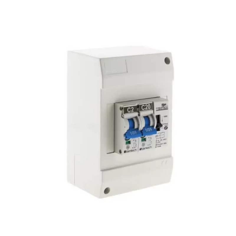 Elektrisch paneel met dag- en nachtschakelaar en 2A + 20A stroomonderbreker.