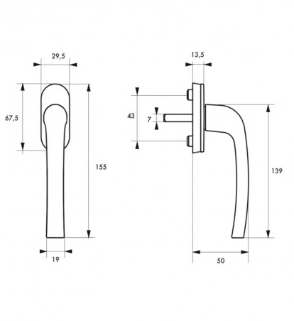 Window handle, lever handle with key, 90° notches with concealed screw, white