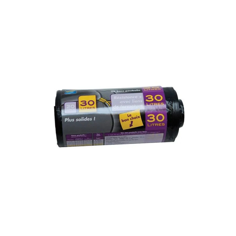 Set van 20 zwarte afvalzakken van 30 liter met een versteviging van 27 micron
