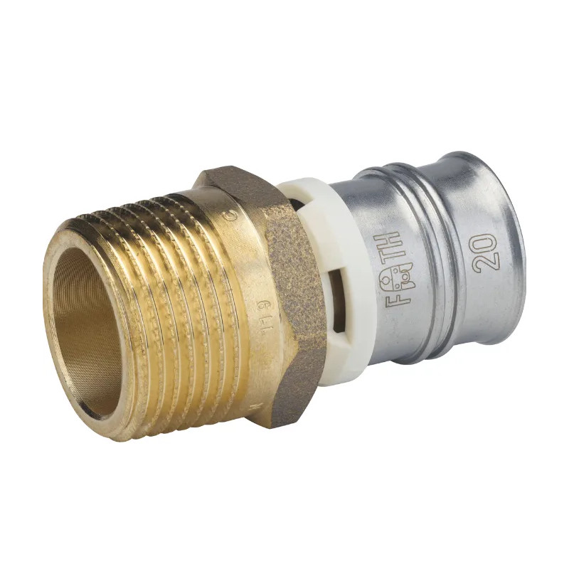 Vaste 20x27 mannelijke vernikkelde messing fitting voor multilayer met een diameter van 20 mm.