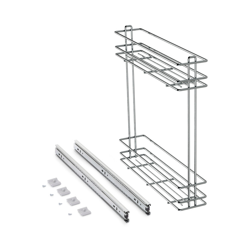 SupraMax uittrekbare flessenhouder, module 150 mm, gedempt, verchroomd staal