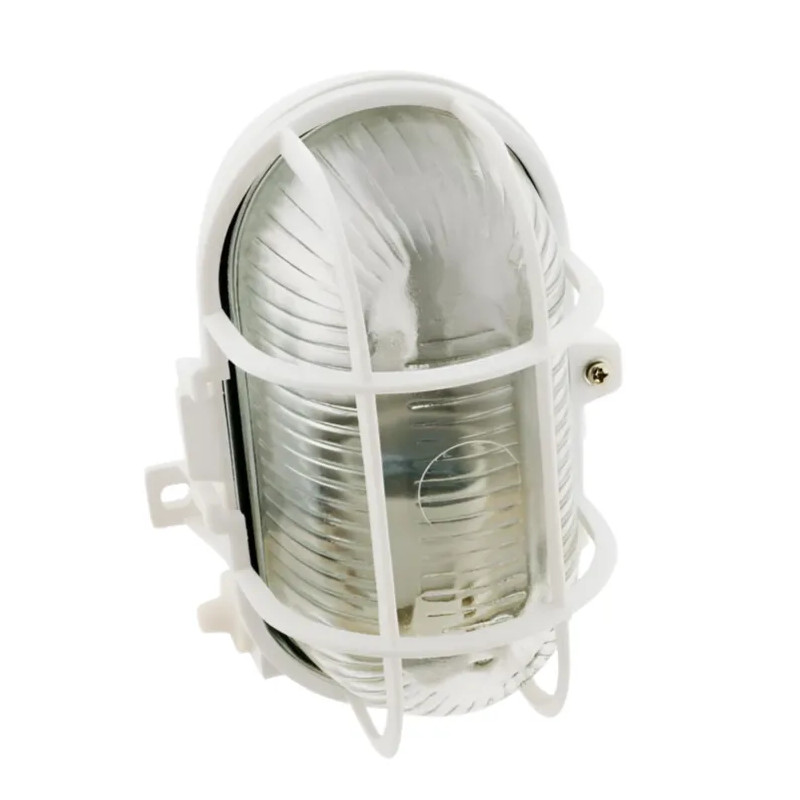 Opbouw ovale IP44 buitenlamp met raster, wit