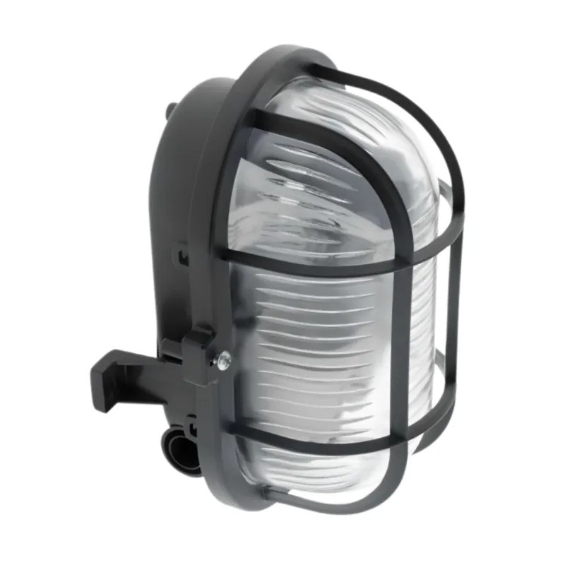 Opbouw ovale IP44 buitenlamp met raster, zwart