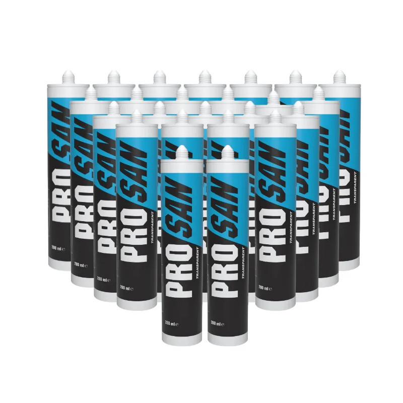 Doos met 24 transparante sanitaire siliconenkitten, PRO SAN, 280 ml