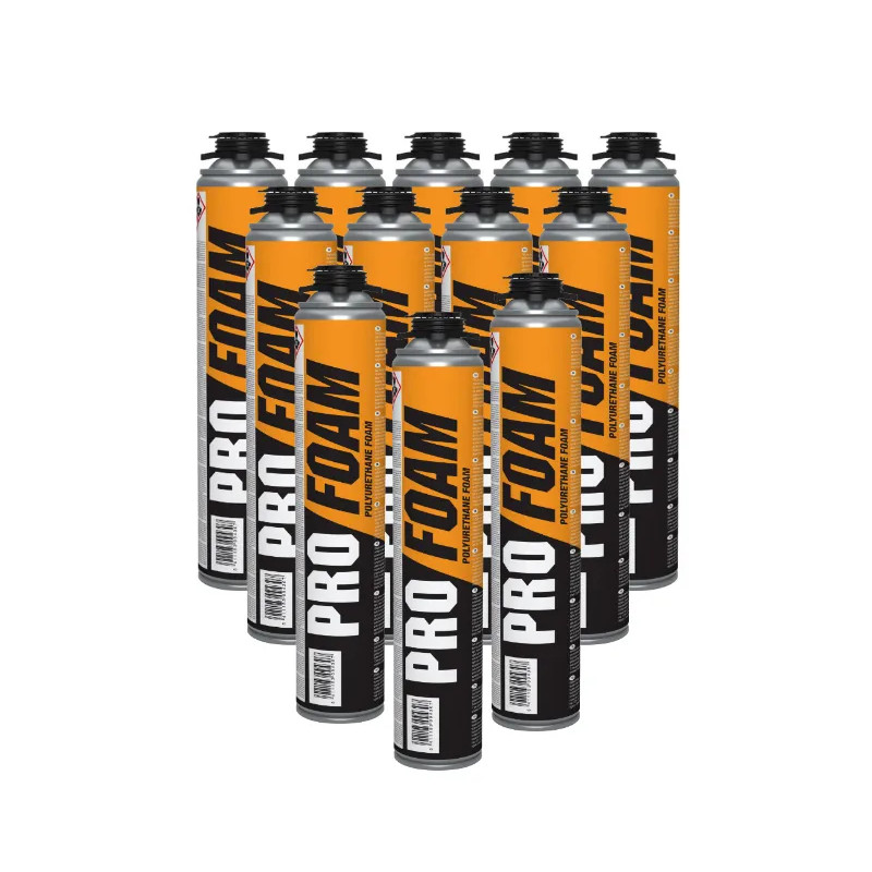 Caja de 12 espumas expansivas de poliuretano PRO FOAM, PU aplicable con pistola, 700 ml Caja de 12 espumas expansivas de poliuretano PRO FOAM, PU aplicable con pistola, 700 ml