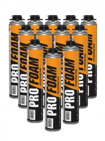 Karton mit 12 Polyurethan-Schaumdosen PRO FOAM, PU pistolenfähig, 700 ml