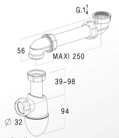 SIPHON LAVABO AVEC TUBULURE ARRIERE - BMT02