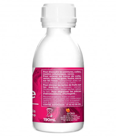 Acétone dissolvant pour colles, vernis, peintures, flacon de 190 ml