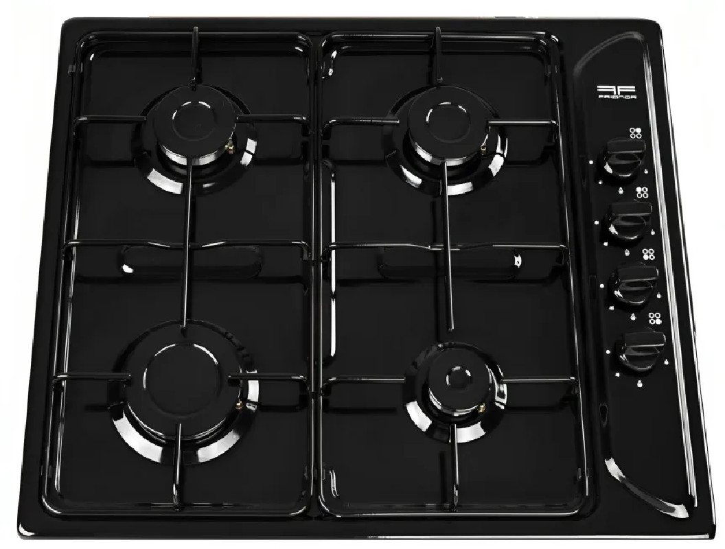 Gas hob, built-in, 4-burner hob, black