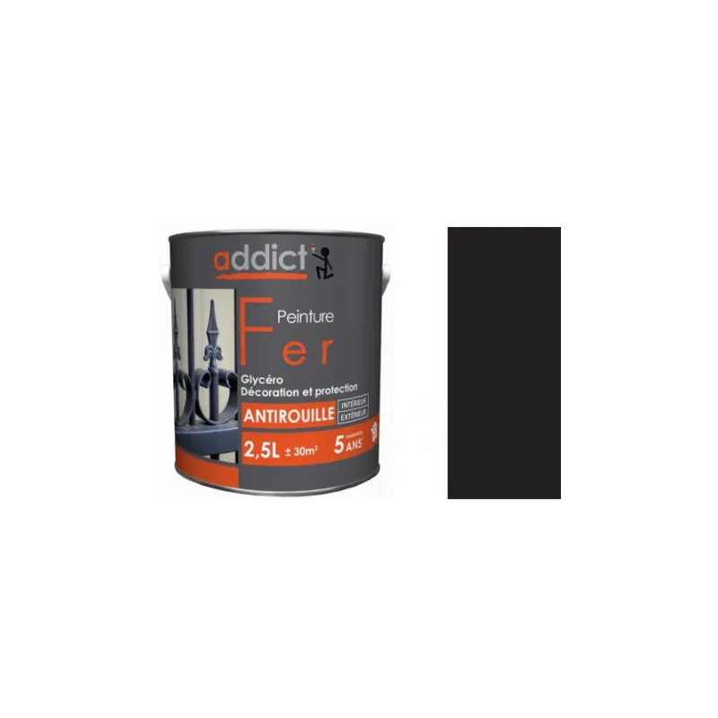 2,5-liter Addict Peinture roestwerende ijzeren lak, matzwart, interieur en exterieur.