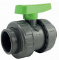 PVC drukventiel met dubbele unie, 40 mm diameter.