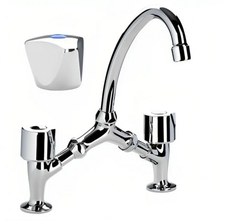Chrome bridge washbasin tap, variable spacing, brass cross handles, movable spout tube