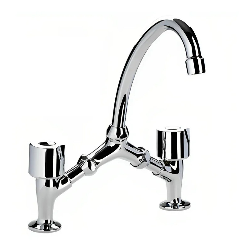 Chrome bridge washbasin tap, variable spacing, brass cross handles, movable spout tube