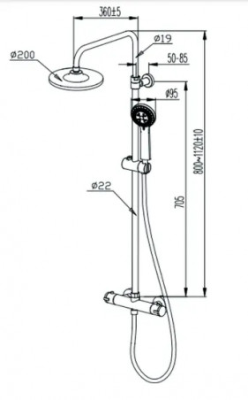 Colonna doccia con rubinetto termostatico, soffione da 20 cm e doccetta a 3 getti.