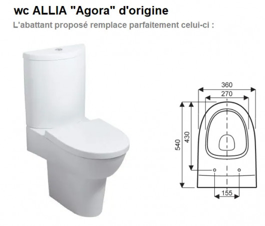 Asiento inodoro marca ALLIA, modelo Agora y SELLES modelo Royan 2 Dito