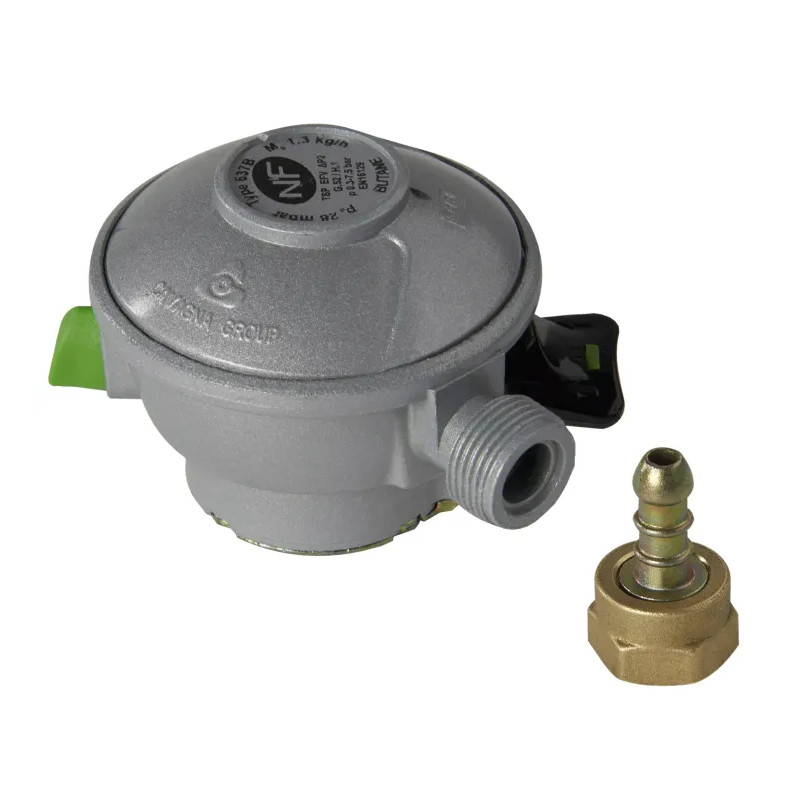 Butane pressure reducer Quick-on connection diameter 20 mm, M20x150 with nipple, 1.3 kg/h Butane pressure reducer Quick-on connection diameter 20 mm, M20x150 with nipple, 1.3 kg/h