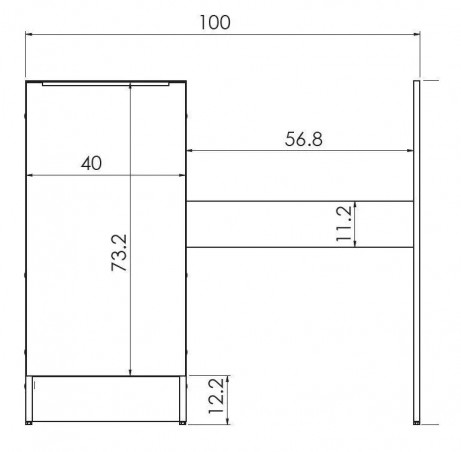 Enkel onderkast 40cm, voor kitchenette 1m, met zijpaneel