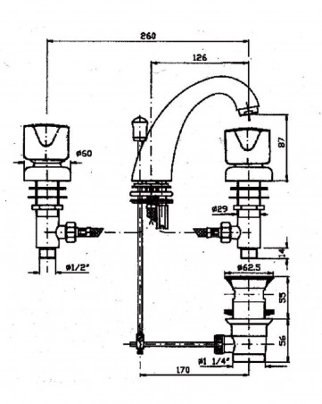 MELANGEUR LAVABO 3 TROUS AVEC VIDAGE LAITON - KRAMER