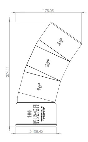Curva multiángulo 15°/25°/35° macho hembra PVC diámetro 100mm.