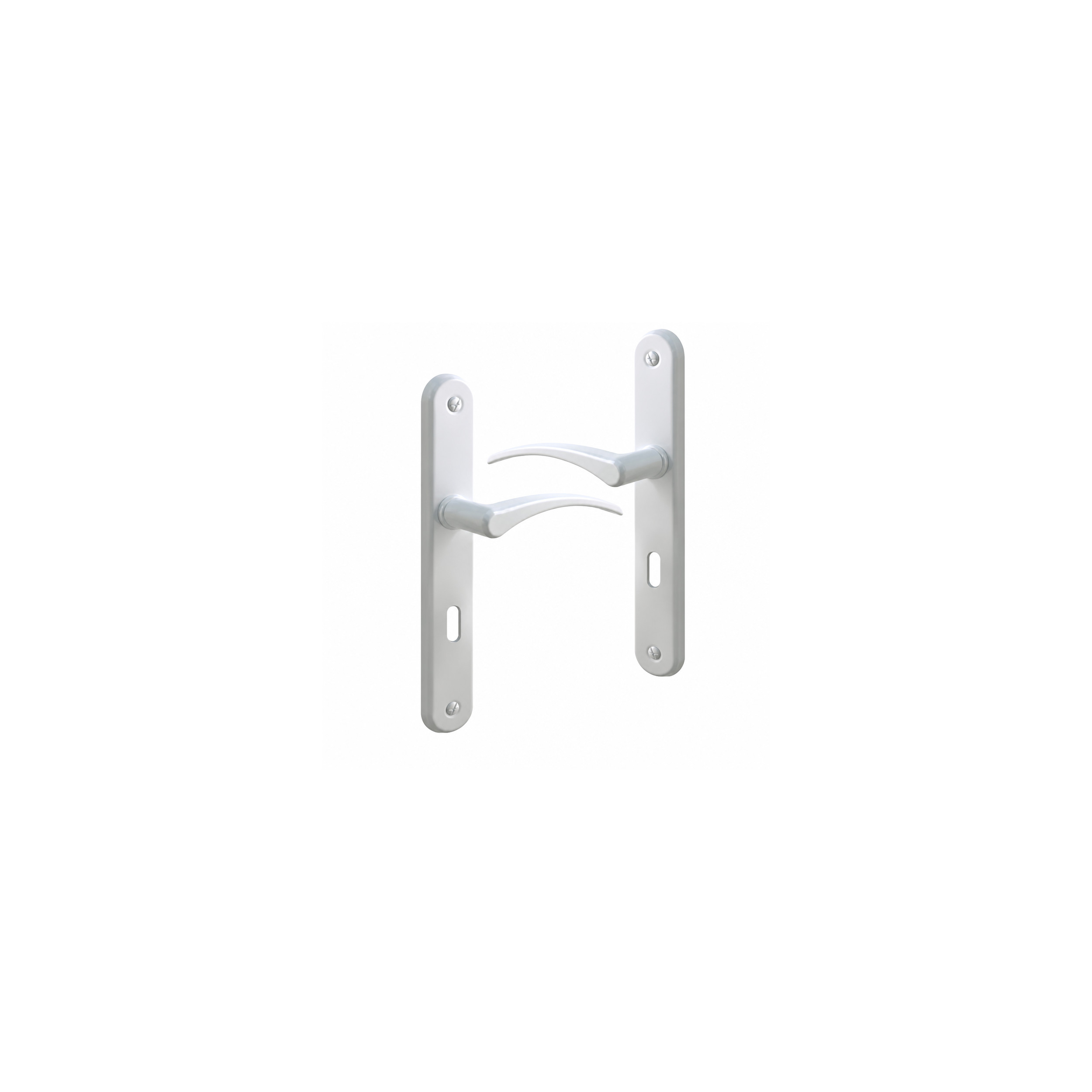 Ensemble poignée de porte avec plaque pour perçage clé, alu blanc.