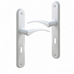 Ensemble poignée de porte avec plaque pour perçage clé, alu blanc.