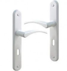 Ensemble poignée de porte avec plaque pour perçage clé, alu blanc.
