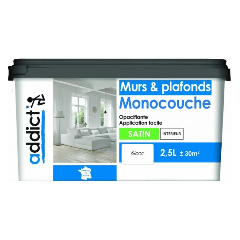 Witte satijn acrylverf voor muren en plafonds, 2,5 L