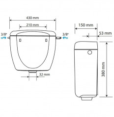 Top "Rondo H pneumatic" cistern with remote pneumatic actuation
