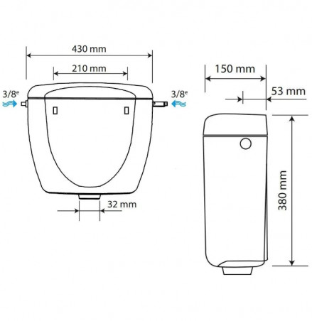 Top "Rondo H pneumatic" cistern with remote pneumatic actuation