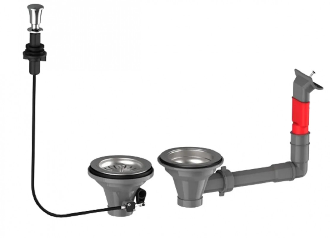Automatische en handbediende afvoerplug met rechthoekige overloop en trekkoord, diameter 90 mm, chroom