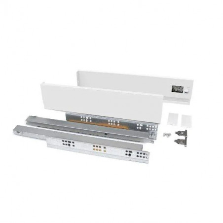 Set di cassetti Vertex da 40 kg, altezza 83 mm, profondità 45 mm, in acciaio bianco.