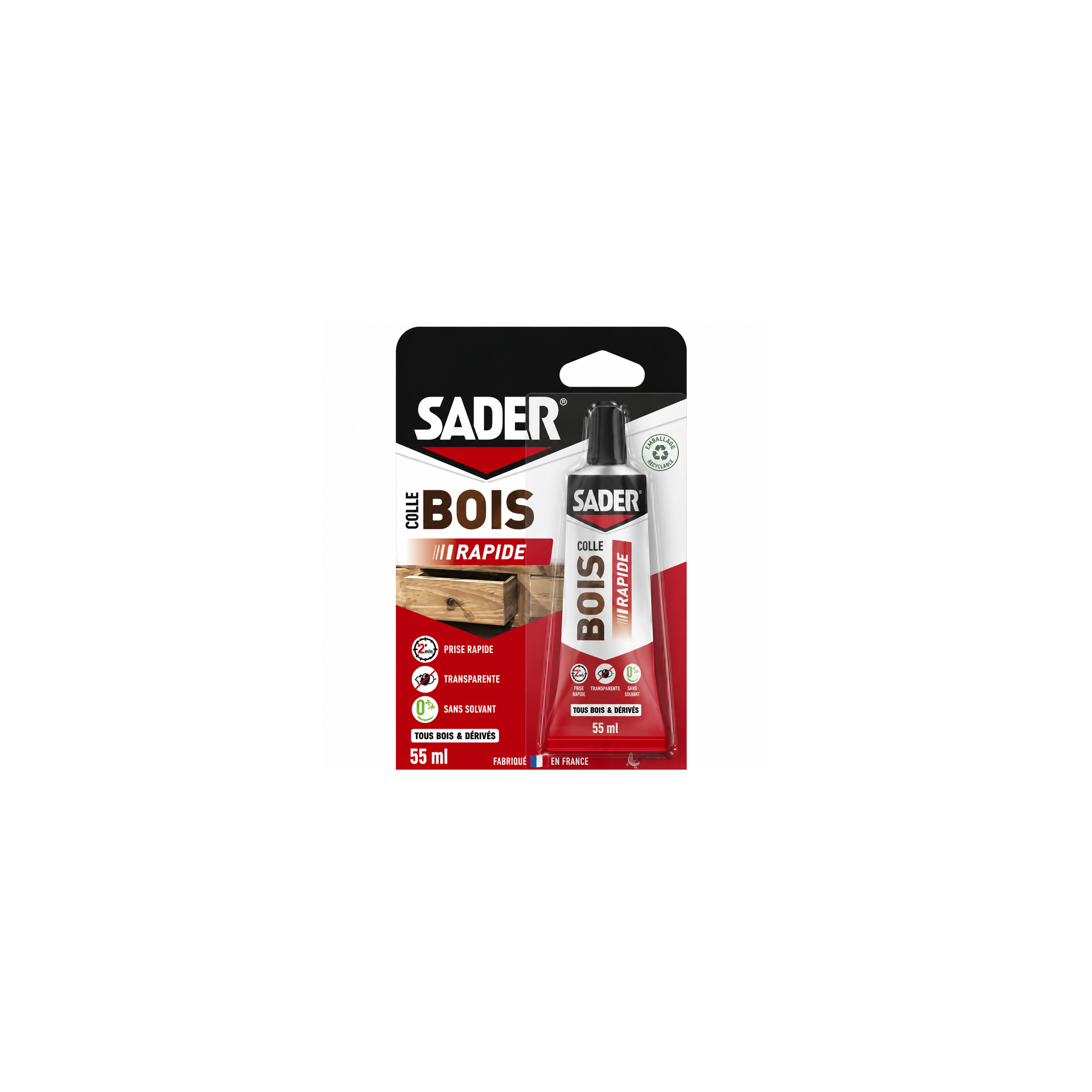 Colle bois rapide, tube de 55ml. SADER 127613