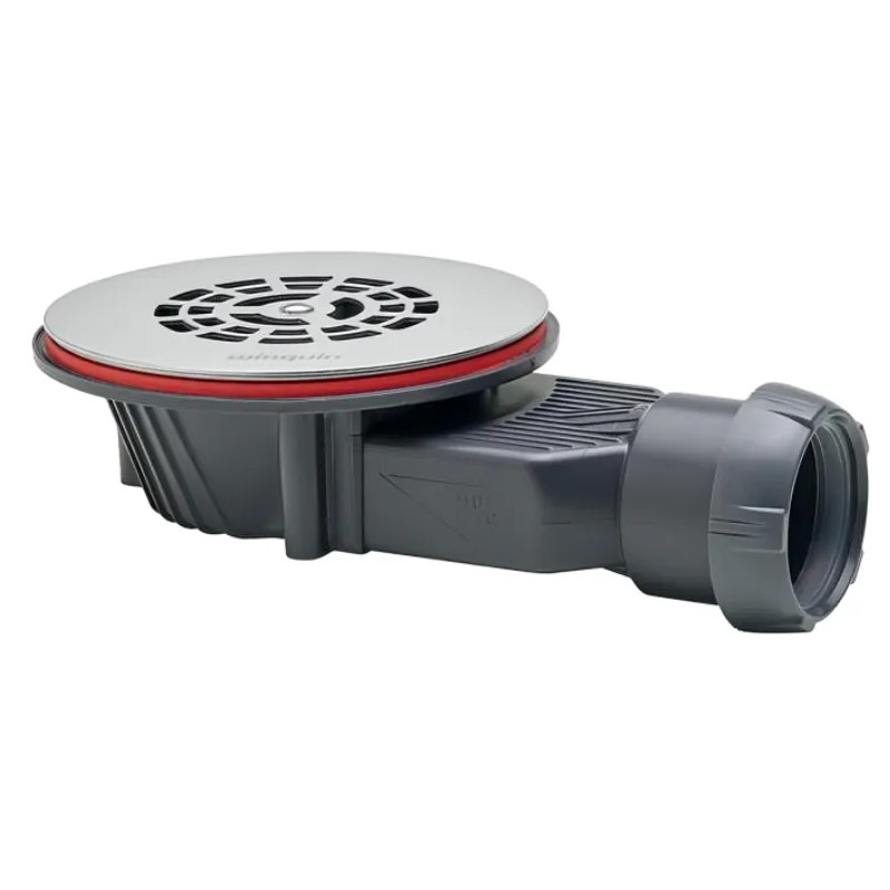 Extra platte afvoer met roestvrijstalen rooster voor 90 mm SLIM+ douchebak, hoogte 40 mm