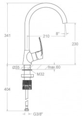 Einhebelmischer für Spüle New fly Höhe 342mm.