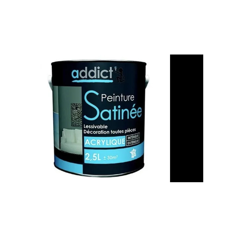 Multi-substrate acrylverf voor binnen, satijnzwart, 2,5 liter.