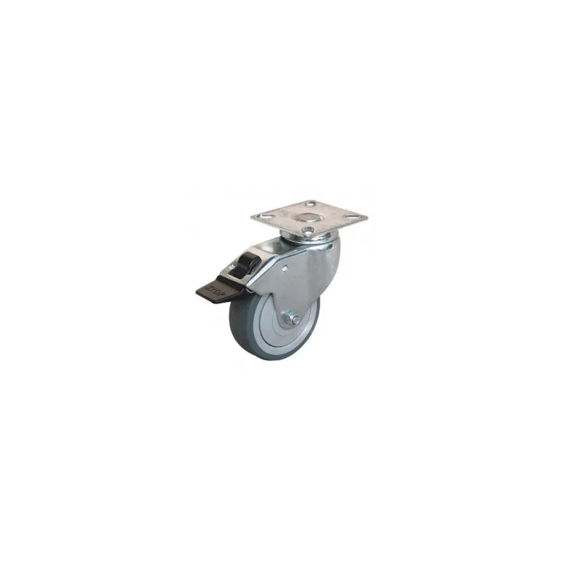 UNIROLL 75 mm zwenkwiel met rem, 65x65 mm zwenkplaat, 102 mm hoog.