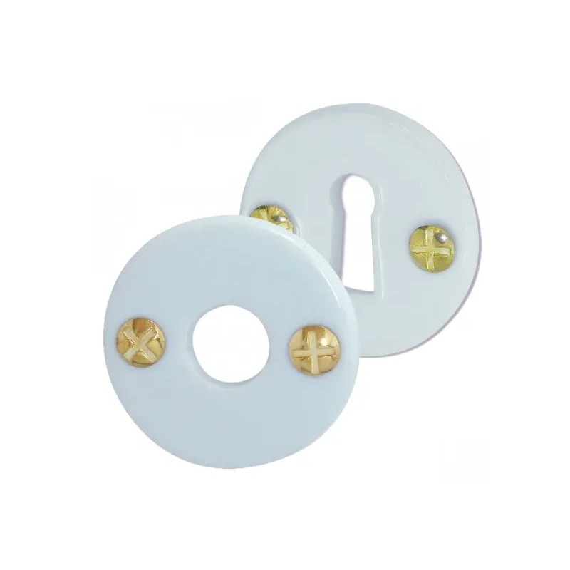 Wit porseleinen rozet, hendel en slotgarnituur.