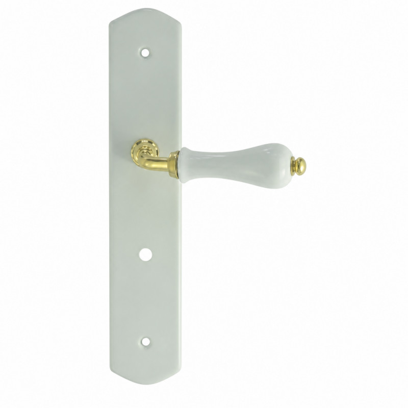 Medio conjunto sobre placa de pera en porcelana blanca y latón pulido, desbloqueo.