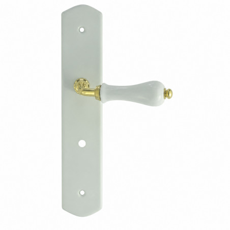 Half set on white porcelain pear plate and polished brass, unlocking.