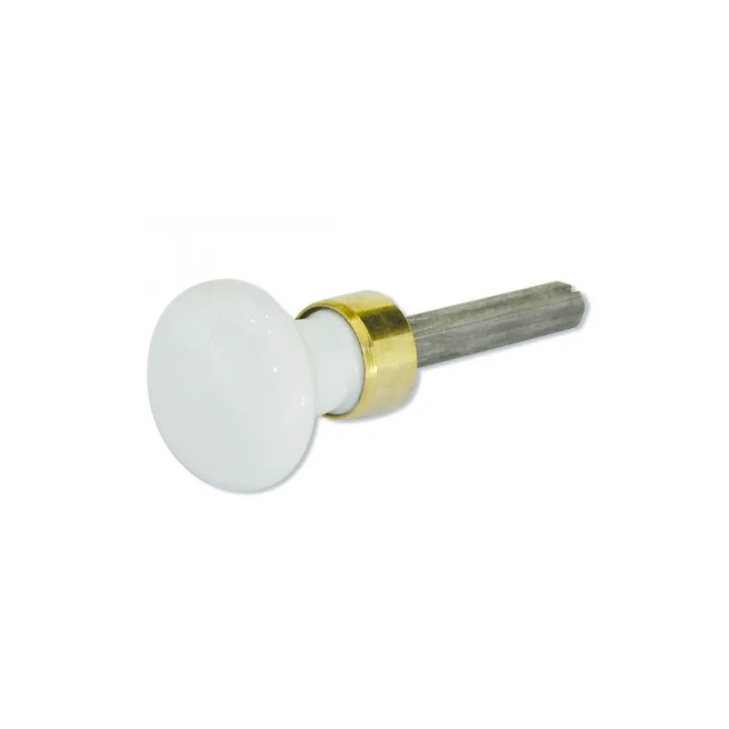Ronde knop van wit porselein en gepolijst messing.